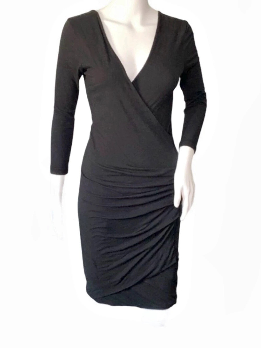 James Perse Ruched Wrap Style Midi Dress in Black Size 1